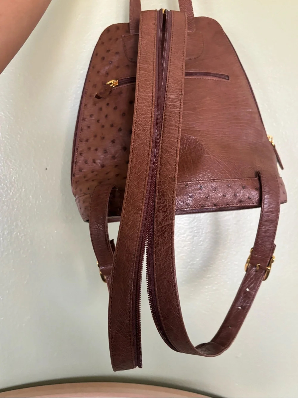 Brown Ostrich Leather mini backpack - Picture 2 of 9